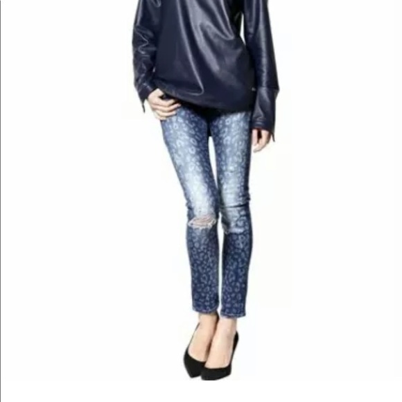 PIERRE BALMAIN Leopard Print Skinny Distress Jeans - Picture 1 of 16